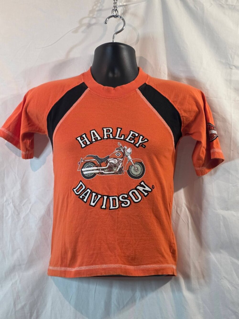 Harley Davidson Youth Pinstripe Raglan Shirt Size 7 Orange Black